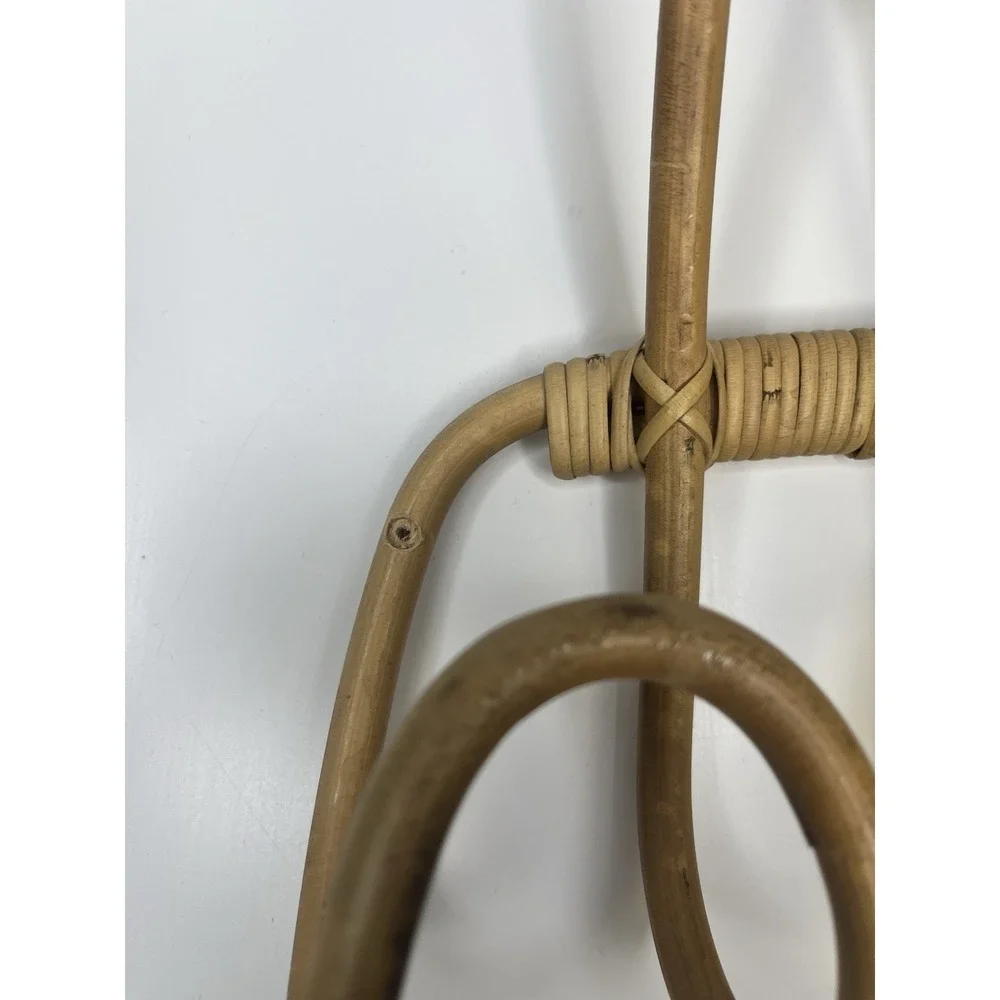 Rattan Coat Rack Wall Mounted 4 Hooks Curved Multi Use‎ Natural Lightweight Boho